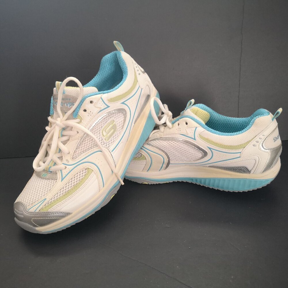Skechers Shape-Ups Ladies Size 9.5 White & Teal Lace Closure Toning Sneakers